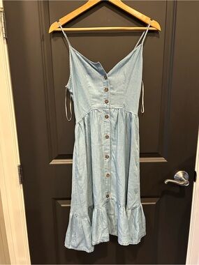 Love Tree Light Blue Denim Button-Front Sundress